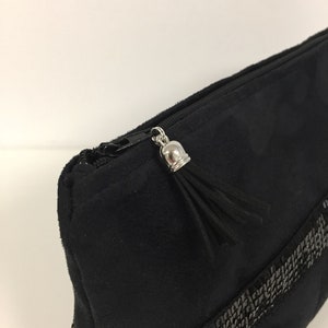 Black sequined evening clutch bag / Customizable wedding clutch bag in suedette and sequins / Black zipped handbag image 4