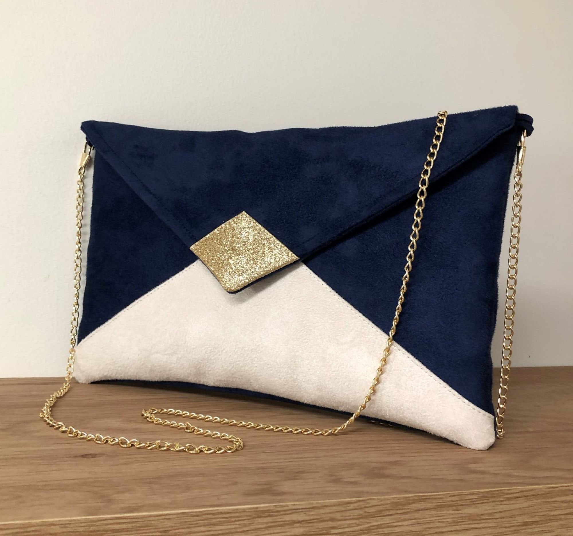 Bolsa de noche azul marino ecru lentejuelas doradas / Bolso | Etsy México