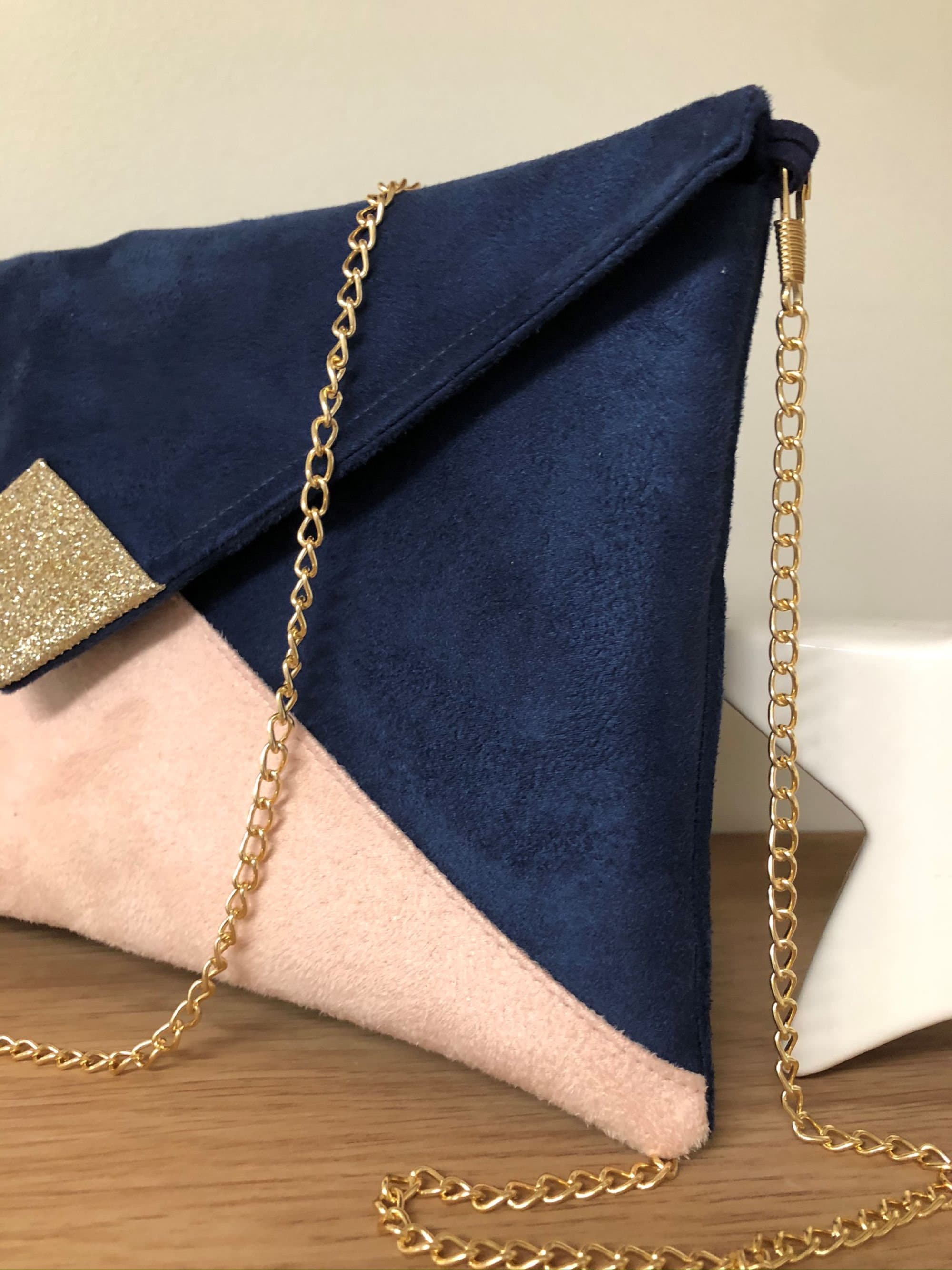 Powder Pink Wedding Clutch Bag Navy Blue Gold Sequins -  Hong Kong