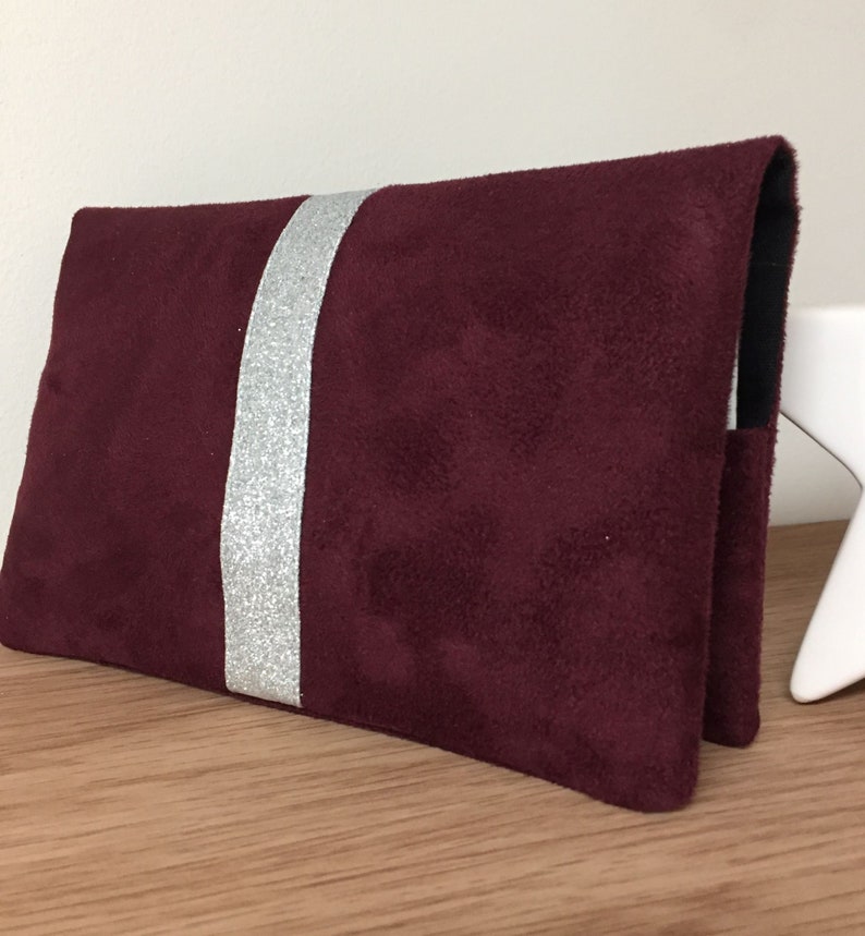 Burgundy chequebook holder, silver glitter / Suede-lined chequebook wallet case to be personalised / Personalised checkbook cover image 7