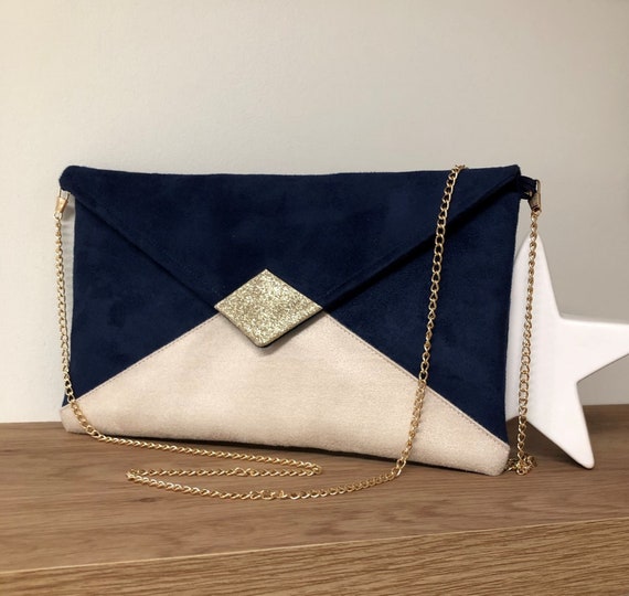 navy silver clutch bag