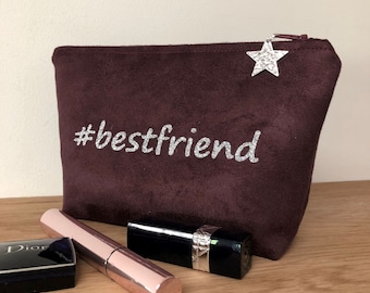 Burgundy red make-up pouch, silver glitter message / Customisable blogger gift / Best friend / Personalised zipped pouch /  To custom