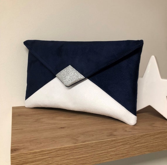 Navy blue and white clutch bag hotsell