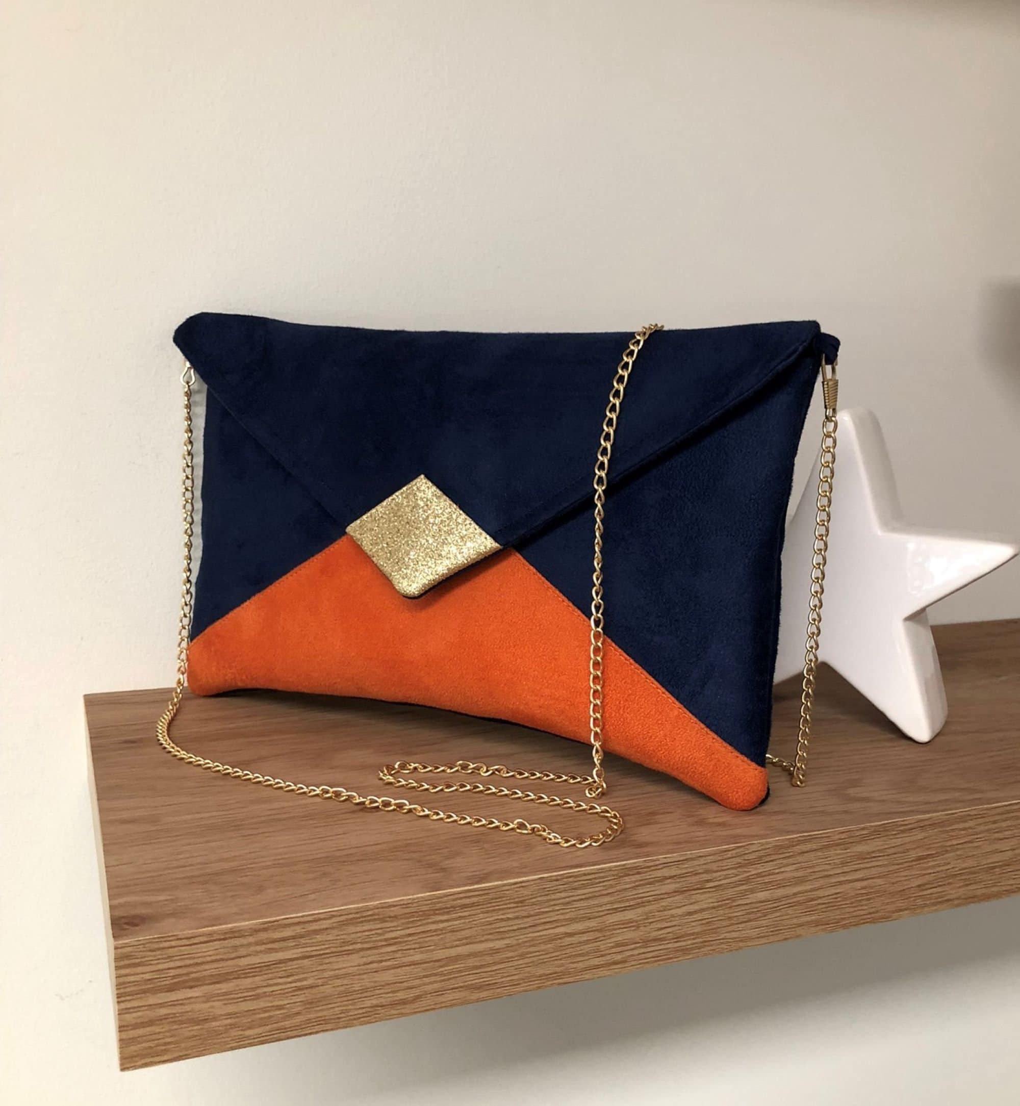 santaia bijou de sac porte-clés noeud style couture ruban orange bleu