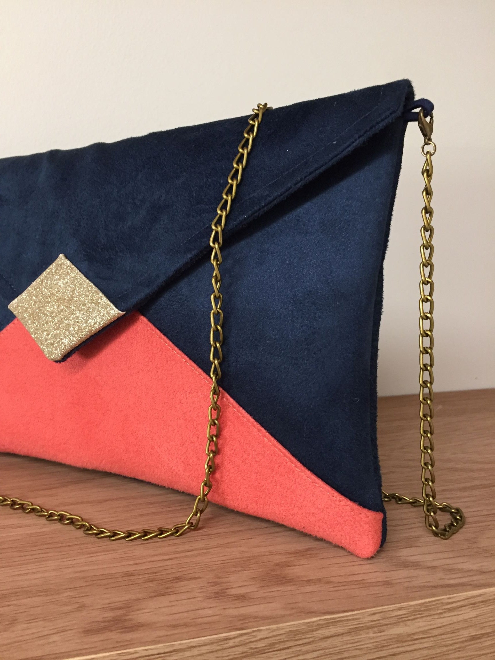 Pochette de soirée, pochette mariage, suédine bleu marine ...