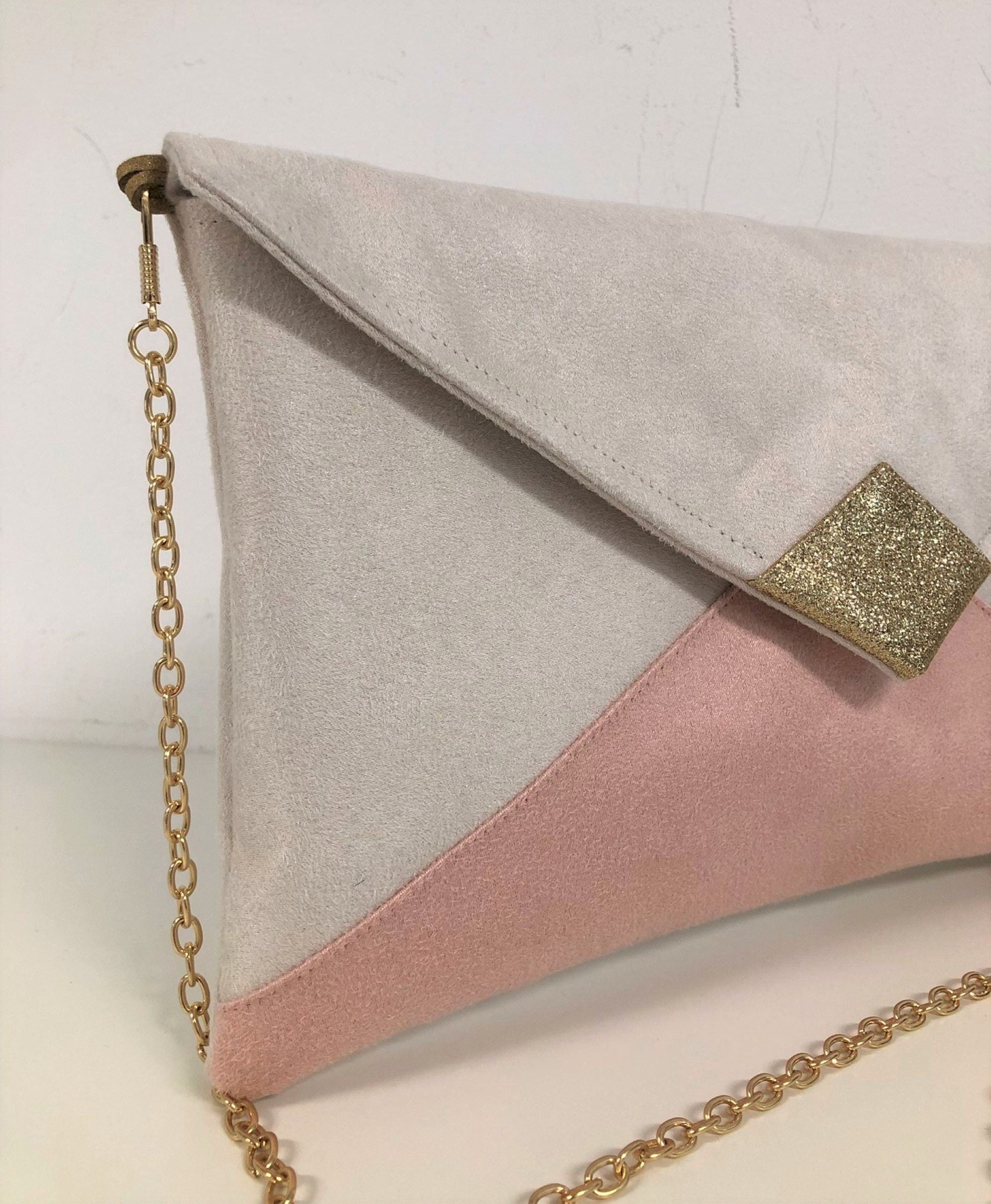 Powder Pink and Ecru Wedding Clutch Bag With Gold Glitter / - Etsy