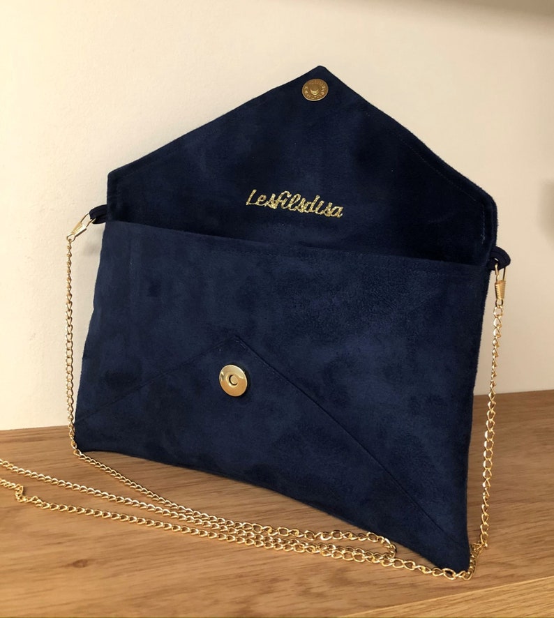 Navy Blue Suede Wedding Clutch Bag Golden Sequins / Etsy UK