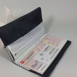 Porte chéquier gris foncé, paillettes argentées / Etui pour carnet de chèques format portefeuille / Housse personnalisable image 3