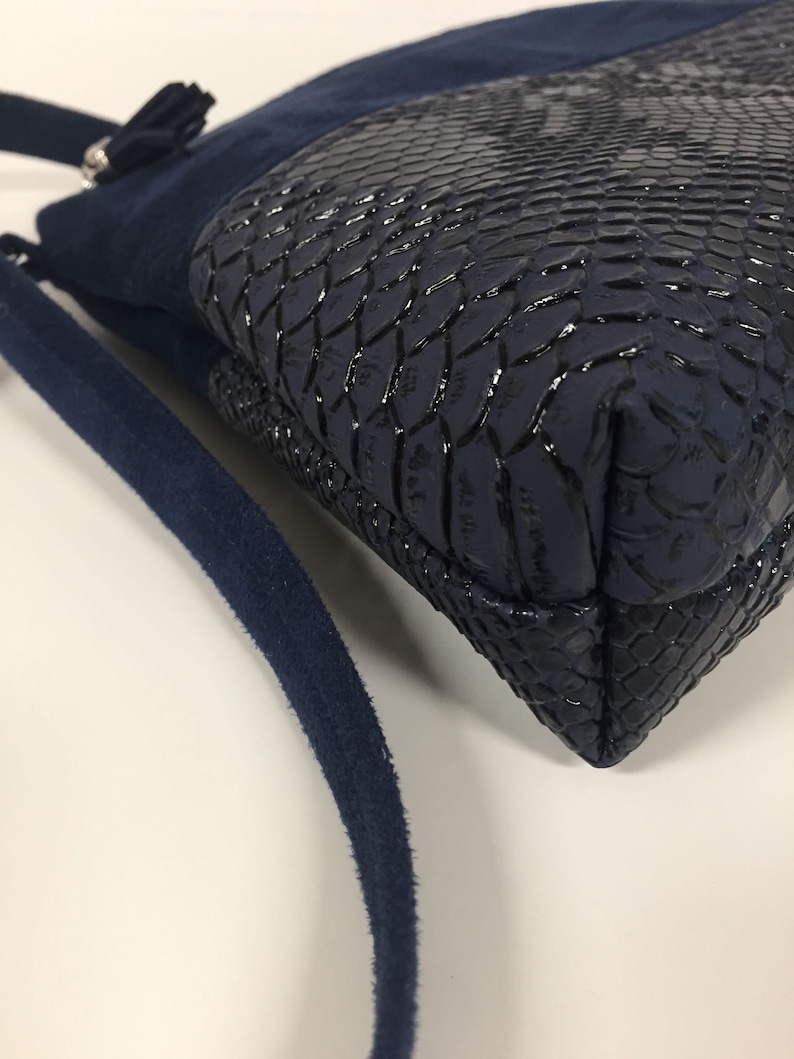 Navy blue wedding bag / Zipped shoulder bag, reptil leatherette / Night blue shoulder handbag, customizable / Women's blue wedding bag image 9