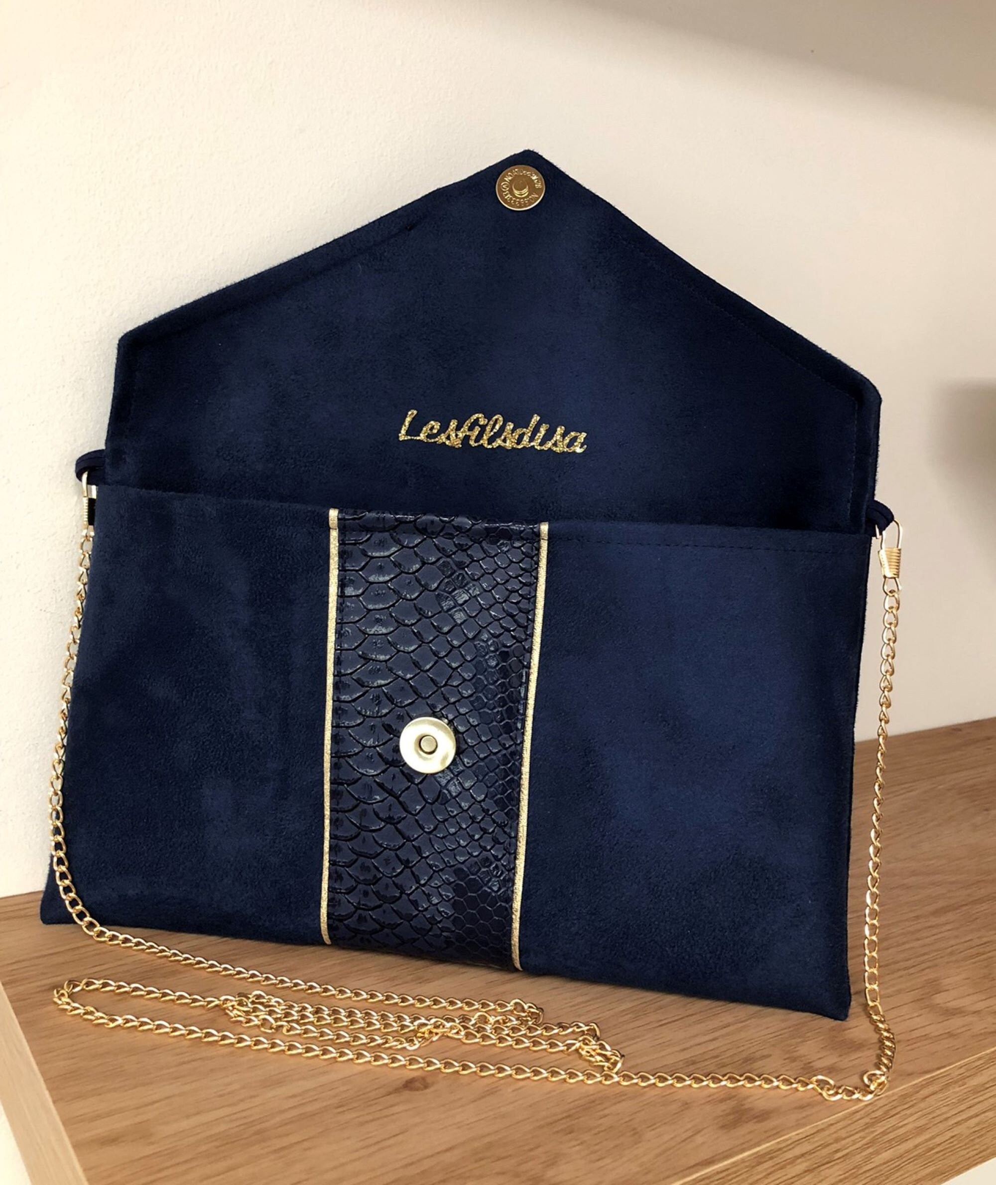 Navy Blue Leather Clutch Bags