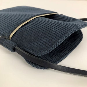 Smartphone shoulder bag / Duck blue corduroy phone case, leather strap / Small bag for Iphone, Android, all sizes image 3