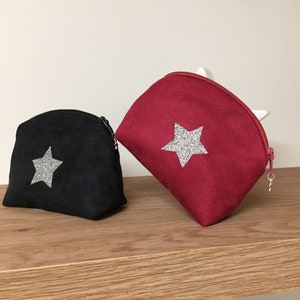 Monederos de mujer y niño, rosa fucsia, estrella plateada / Monedero pequeño con cremallera de ante frambuesa / Bolso mini bolsito personalizable