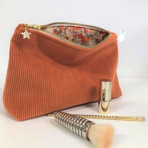 Bolsa de pana naranja / Bolsa de maquillaje de pana naranja / Almacenamiento de cosméticos de mujer personalizable / Ropa deportiva