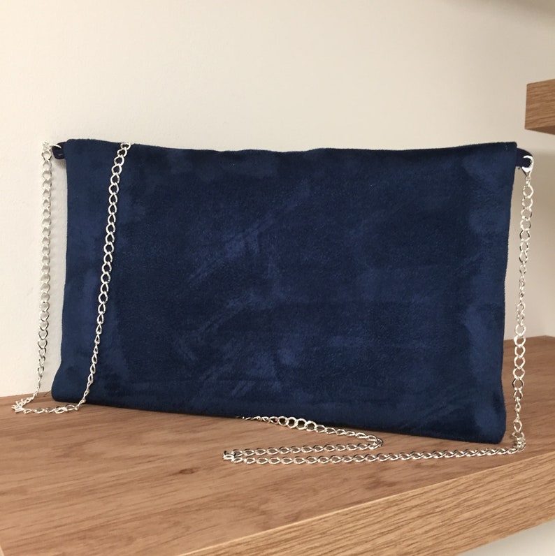 Navy blue suede wedding clutch bag silver sequins / Etsy