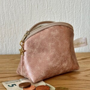 Piccolo portamonete in oro rosa / Mini sacchetto con cerniera in finta pelle / Accessorio per borsa da donna / Piccolo portagioielli / Portaoggetti da bar