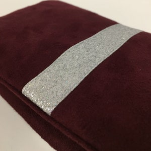 Burgundy chequebook holder, silver glitter / Suede-lined chequebook wallet case to be personalised / Personalised checkbook cover image 9