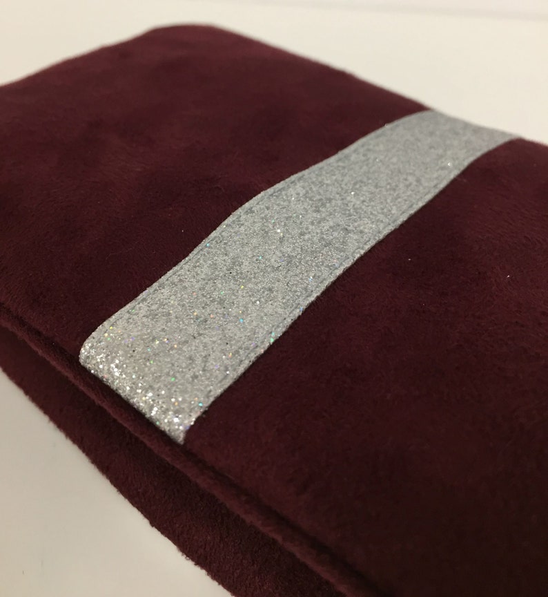 Burgundy chequebook holder, silver glitter / Suede-lined chequebook wallet case to be personalised / Personalised checkbook cover image 9