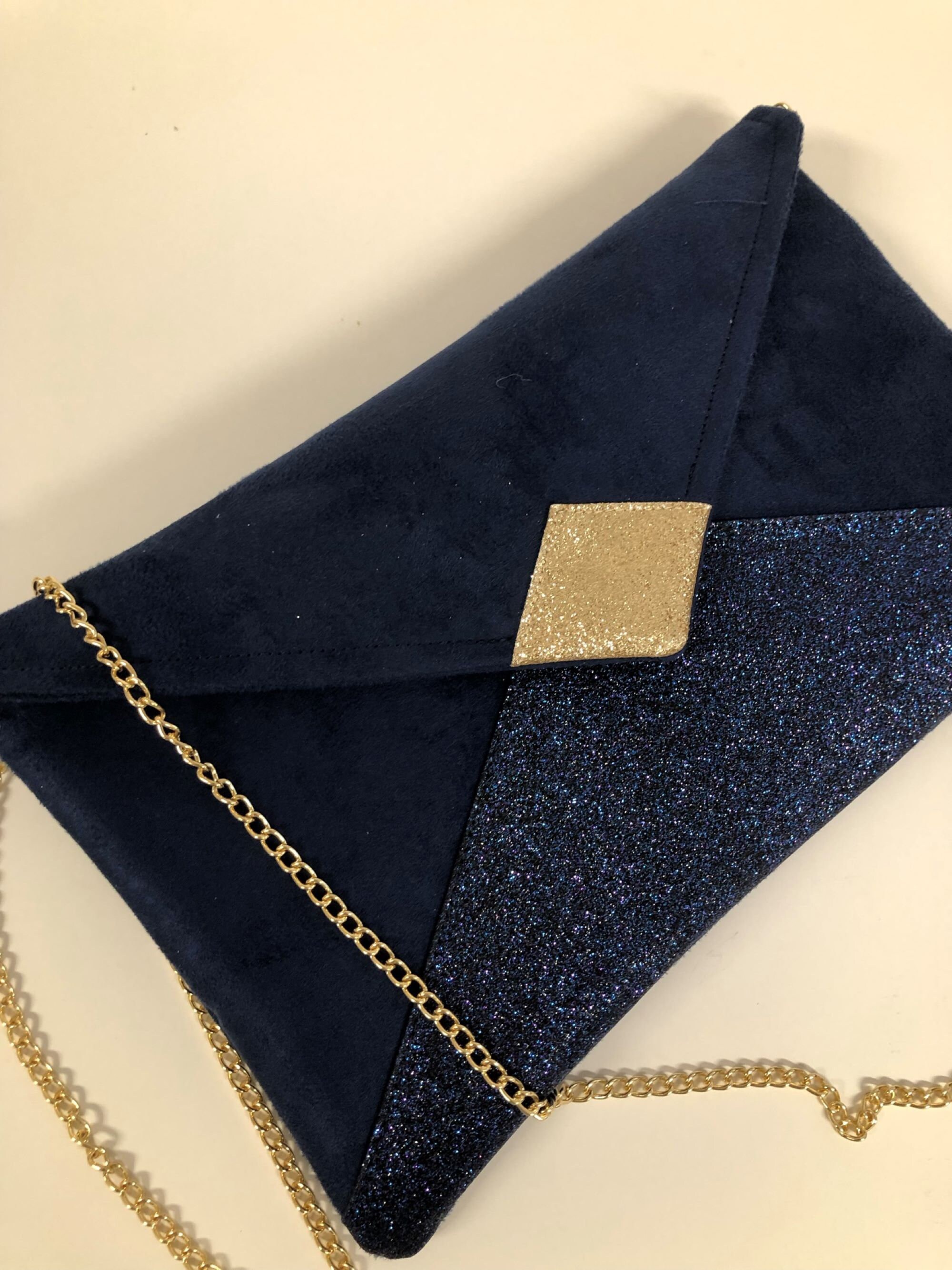 Navy Blue Wedding Clutch Bag Gold With Sequins / Suede Etsy