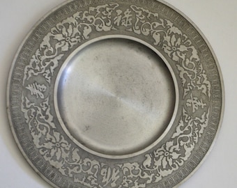 Hallmark Crowned Rose 9/" Diameter Pewter Plate Rare Antique 18th C