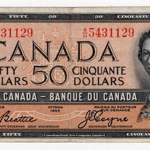 英国カリブ海地域 1ドル旧紙幣1954年クイーンエリザベス 1954 Canadian $1 Dollar Bill - Etsy Canada