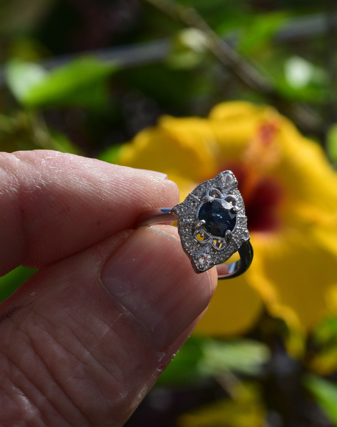 Size 7 Ring. Appraised 430 US. Earth Mined Greenish Blue Sapphire Ring