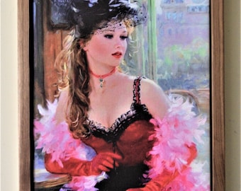 Paris Femme Fatale. 17" x 13 " Framed Size. Solid Walnut Floating Frame. SEE NOTE.