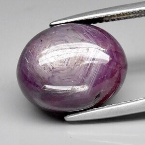 May include: A purple star ruby cabochon gemstone with a six-rayed star.