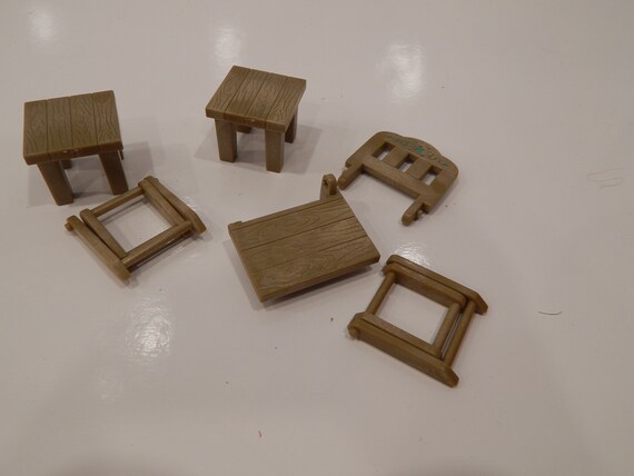 Vintage Calico Critters Country Patio Furniture 2 Tables One Complete Chair In Pieces And One Bottom Stretcher Of Another Chair Lot Of 6