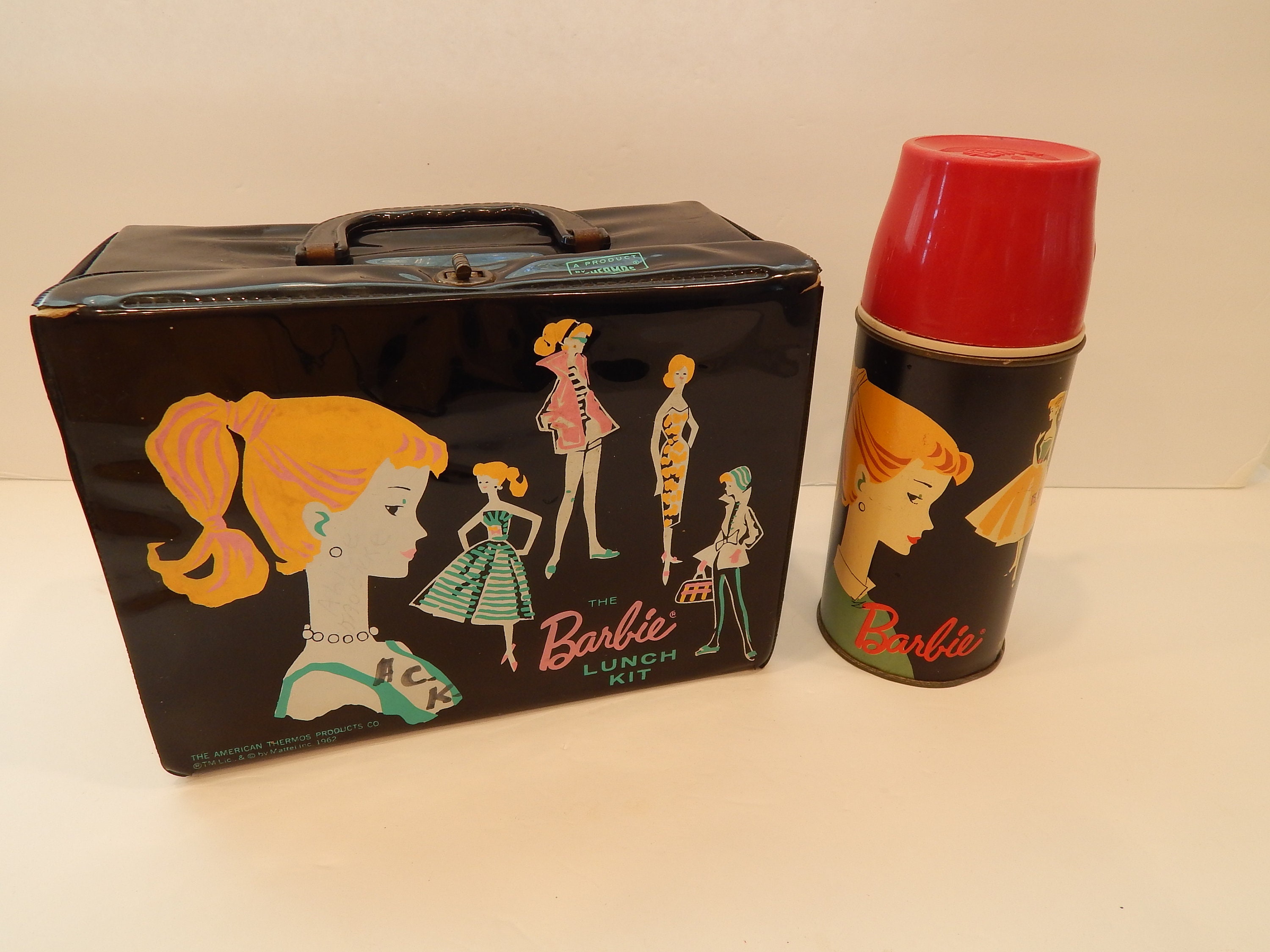 Vintage Barbie Black Shiny Vinyl Thermos Brand Lunch Kit With Thermos Mattel 1962 Etsy