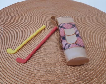 Vintage Tammy Barbie or Fashion Doll Golf Bag With Two Iron Clubs