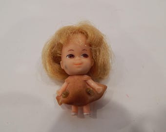 Vintage Liddle Kiddles Clone Blonde and Small Faux Suede Dress Adorned with Metallic Buttons 2 inch