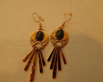 Jade Stone Southwest Design Dangle Earrings Gold