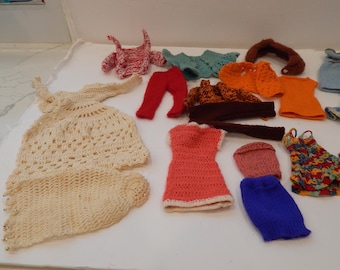 Vintage Barbie or Fashion Doll Large Lot of Knit  Crochet Wear Handmade Over 20 Pieces