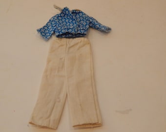 Vintage Skipper Fashion Unidentified Outfit White Slacks and Blue and White Pattern Shirt Mattel 1980s