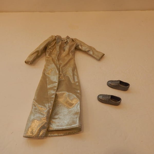 Vintage Hot Rockin Ken Doll 3131 Mattel 1986 From Barbie and The Rockers NO Doll Just his Silver Full Duster and Silver Gray Sneakers