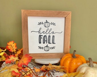 Hello Fall, fall decor, fall sign, tiered tray decor, tiered tray sign, wooden sign