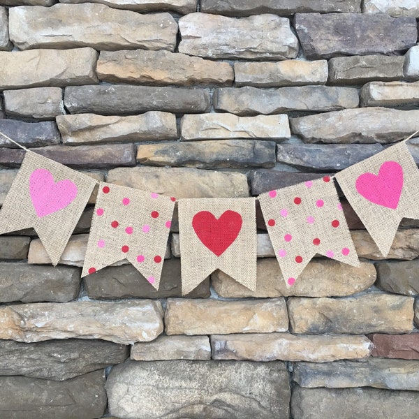 Valentine banner, Valentine burlap banner, Valentine's Day decor, Heart bunting, Heart banner, Valentine's banner, Heart garland
