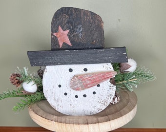 Wooden snowman, rustic snowman, primitive snowman