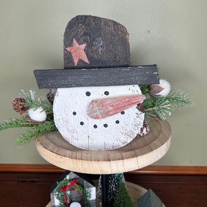 Wooden snowman, rustic snowman, primitive snowman