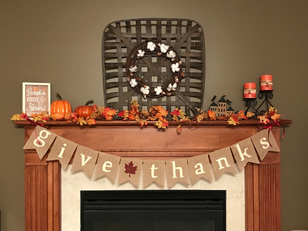 Give Thanks Banner - Thanksgiving Banner - Burlap Banner - Thanksgiving ...