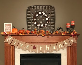 Give Thanks banner - Thanksgiving banner - burlap banner - Thanksgiving decor