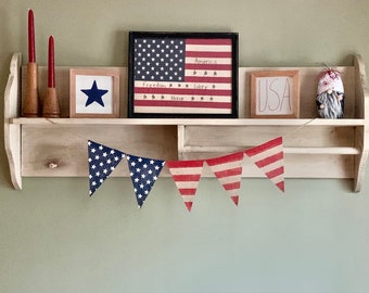 4th of July banner, Memorial Day banner, patriotic decor, flag burlap banner, Americana banner