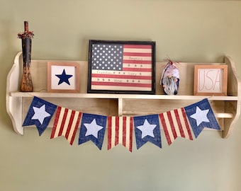 Pancarta del 4 de julio, pancarta del Día de los Caídos, pancarta de estrellas y rayas, decoración patriótica, decoración del 4 de julio, pancarta de arpillera con bandera