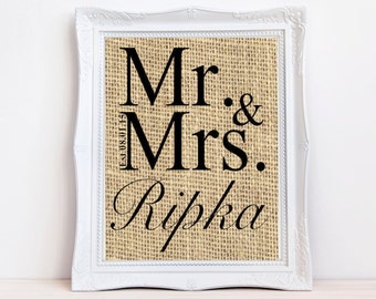 Personalized Burlap Wedding Print, Personalized Burlap Anniversary Print, Great burlap wall decor for housewarming or wedding gift