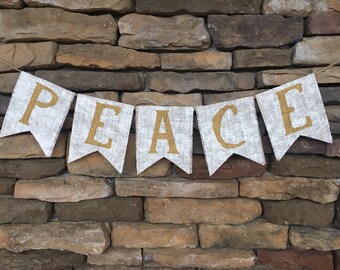 Peace Christmas Banner, Holiday Banner, Peace Banner, Burlap Banner, Burlap Bunting, Christmas Banner, Holiday Banner, Peace Burlap Banner