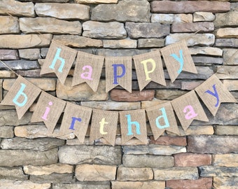 Happy Birthday banner, Happy Birthday burlap banner, Happy Birthday bunting, Happy Birthday sign, Birthday banner, Birthday decoration