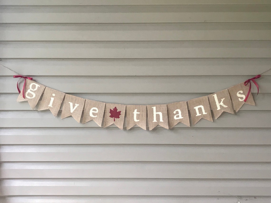 Give Thanks Banner - Thanksgiving Banner - Burlap Banner - Thanksgiving ...