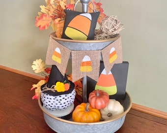 Halloween tiered tray, Halloween themed banner, candy corn mini banner, candy corn banner