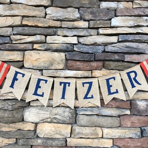 Name banner - last name burlap banner - burlap name banner - patriotic decor