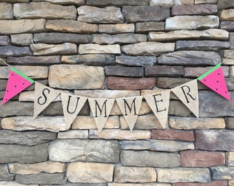 Summer burlap banner, summer banner, summer garland, summer bunting, watermelon banner, watermelon burlap banner, summer decor, porch decor